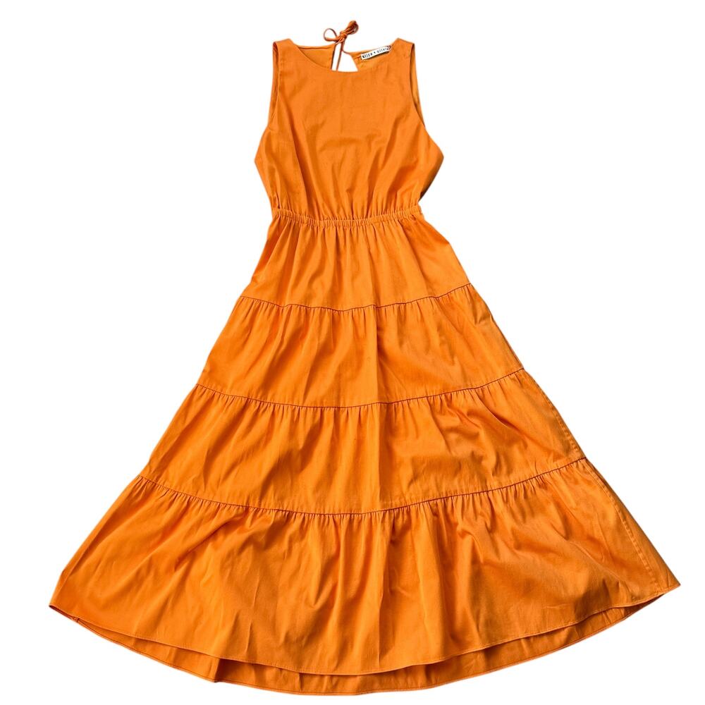 Alice + Olivia Tiered Midi Dress Tangerine Orange